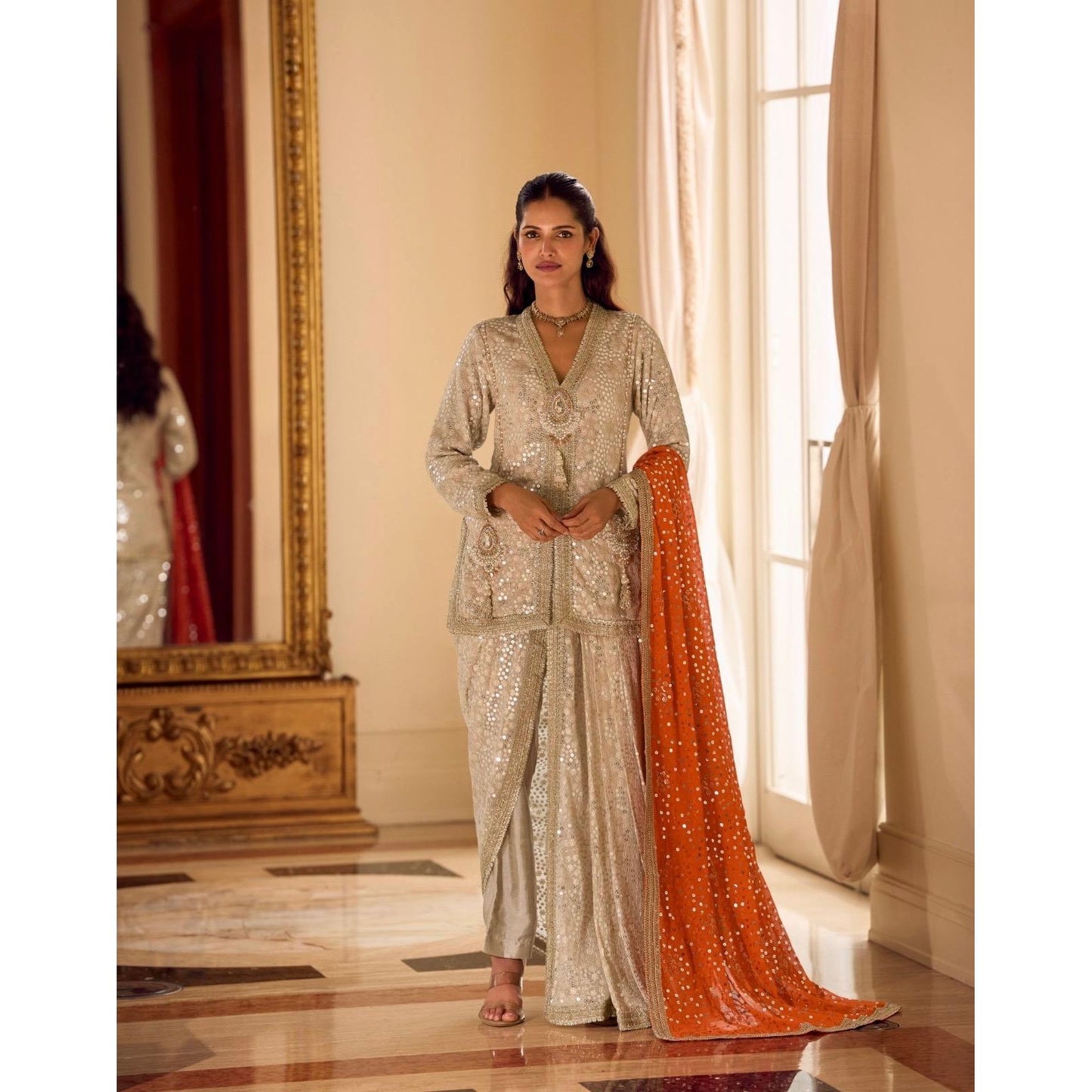 Swarowski Embroidered Georgette Suit Set (3 Piece) Pre Order