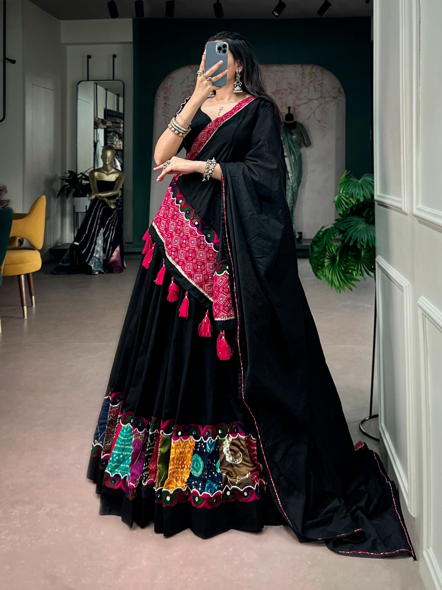 Navaratri Lehenga : Black Khadi Cotton