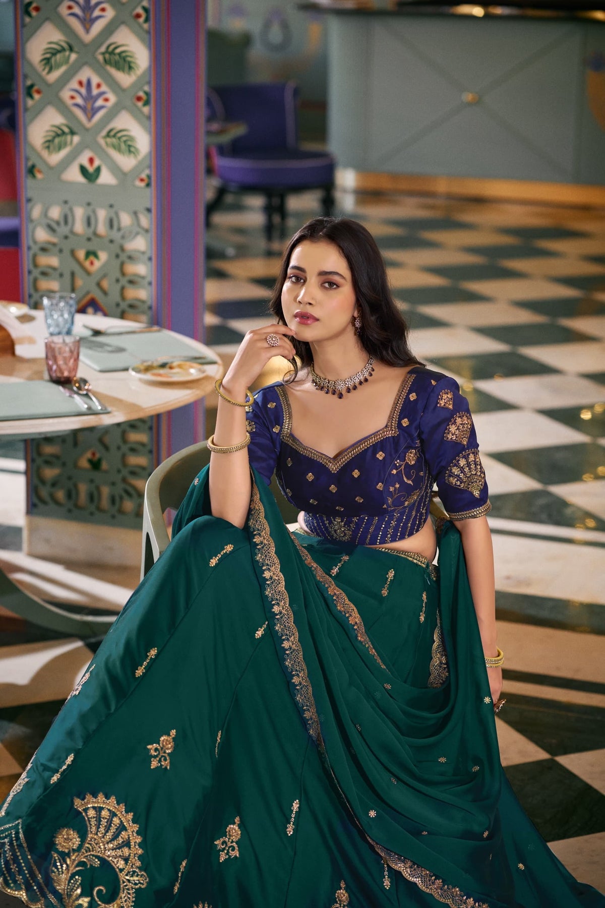 Regal Couture Green & Navy Designer Lehenga Set