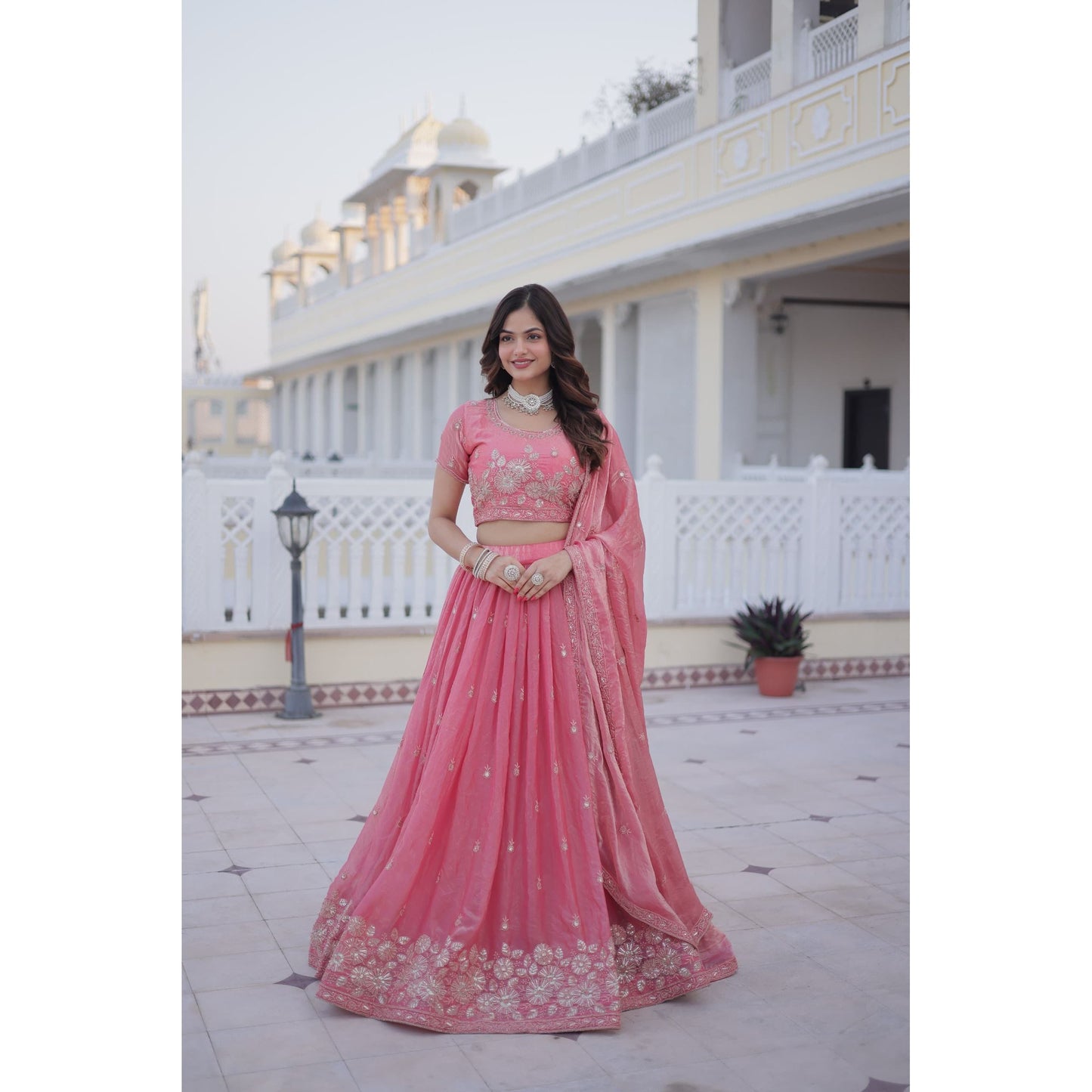 Pink Sequin & Zari Embroidered Lehenga Choli Set with Dupatta : Pre Order
