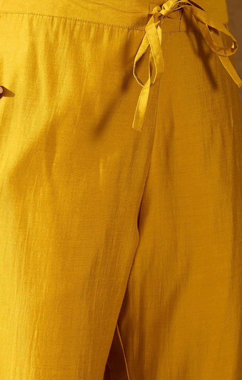 Yellow Silk Blend Kurta Set