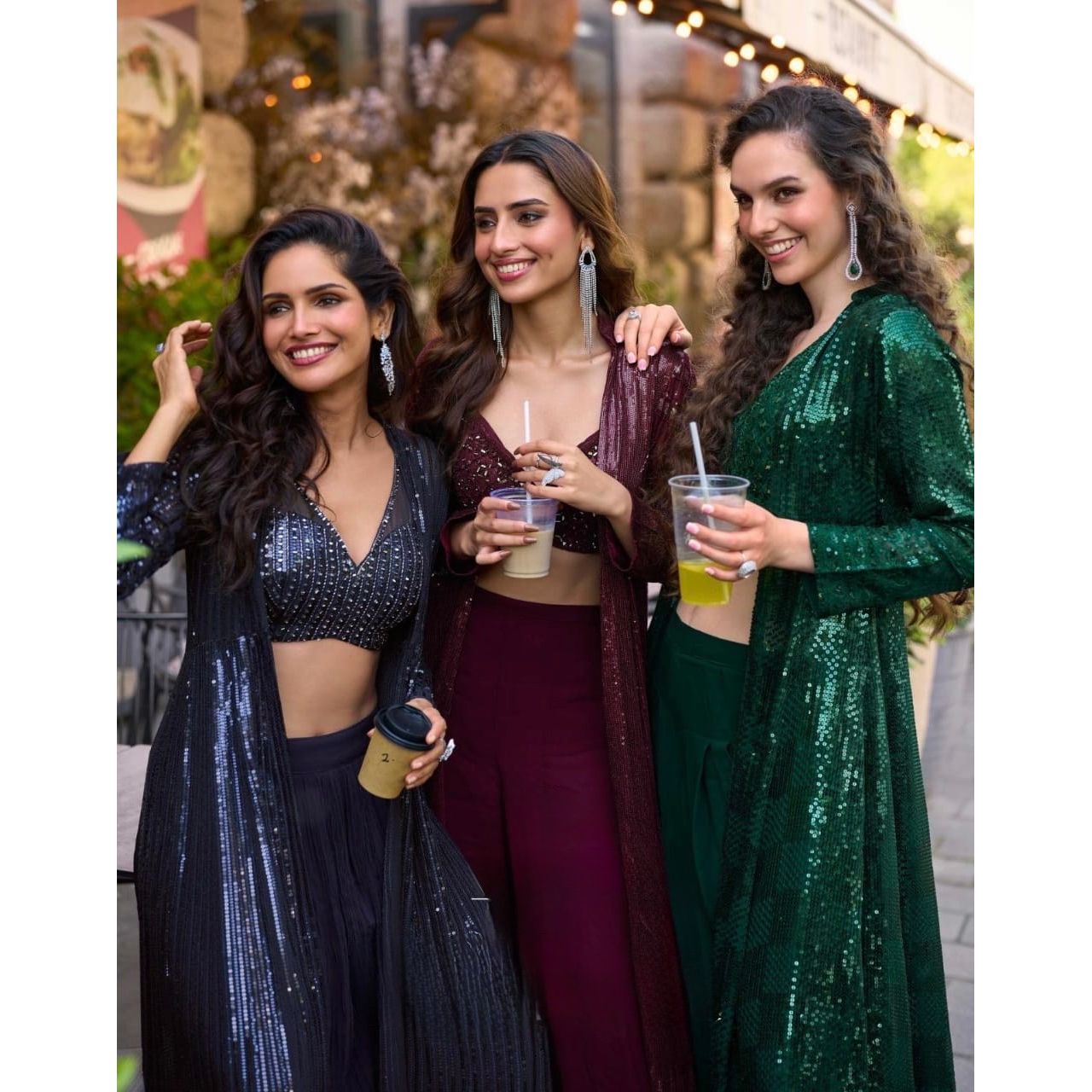Heavy Georgette Embroidered Shrug Set with Sequin Work: Pre Order