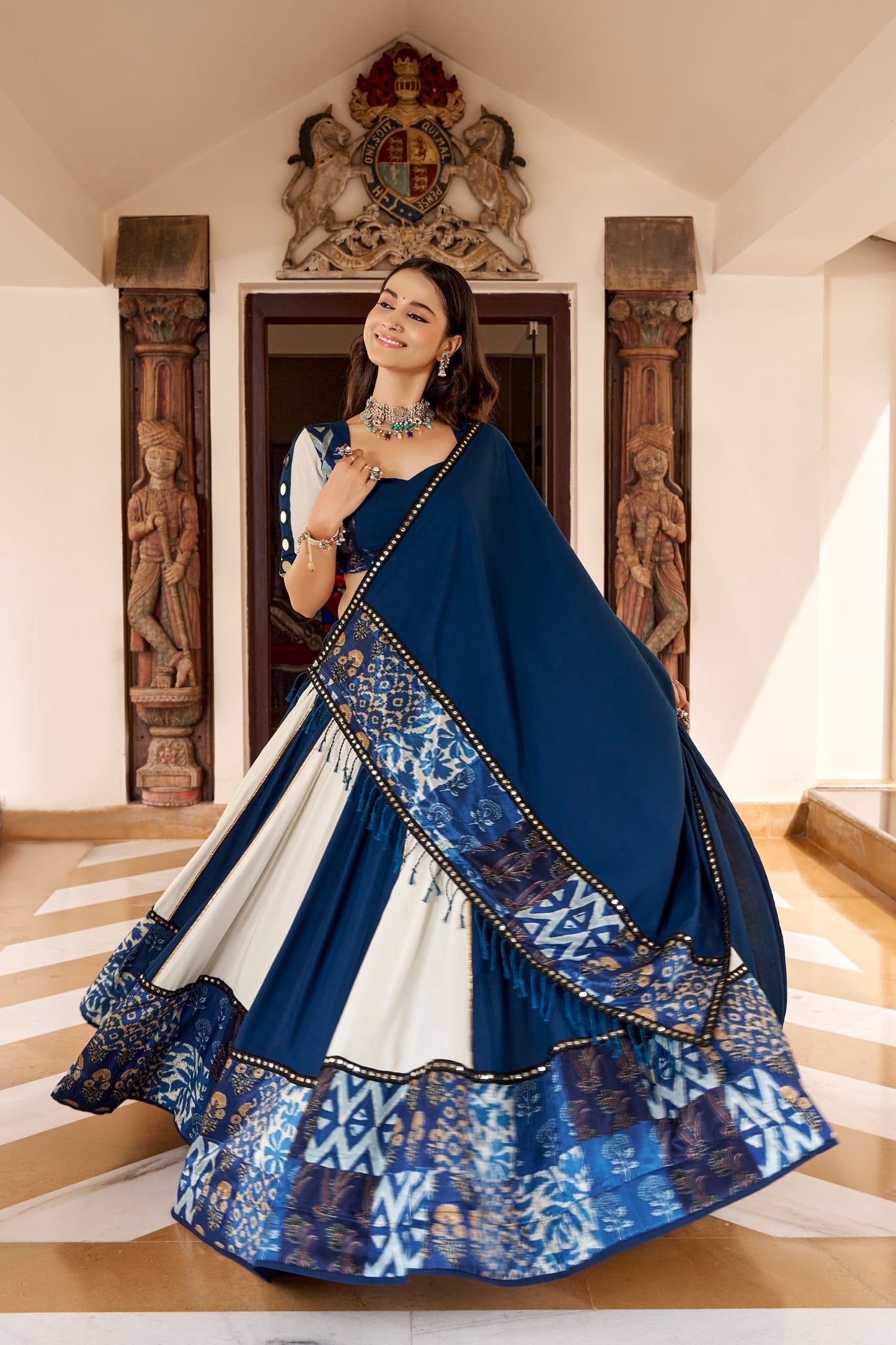 Blue and White Navaratri Lehenga