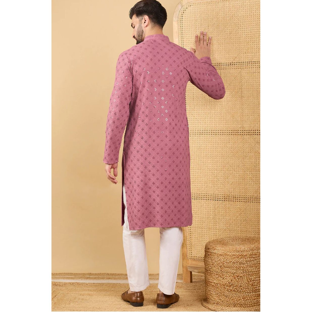 Mauve Viscose Rayon Solid Embroidered Straight Chikankari Kurta