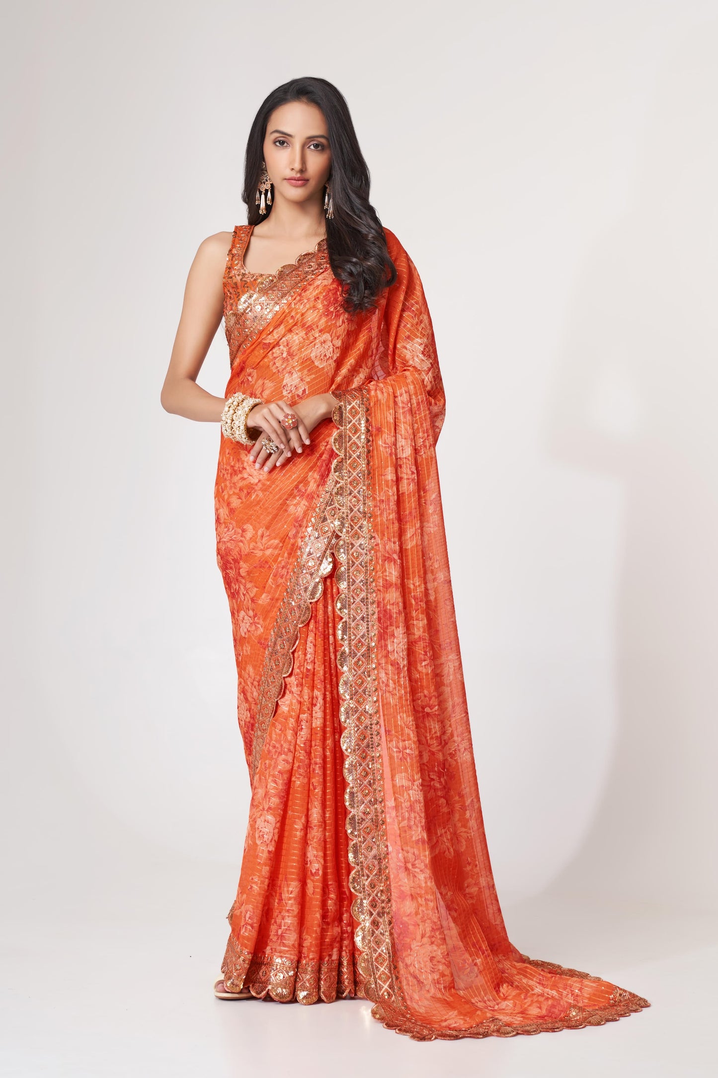 Ready to wear saree : Soft Printed Organza Saree