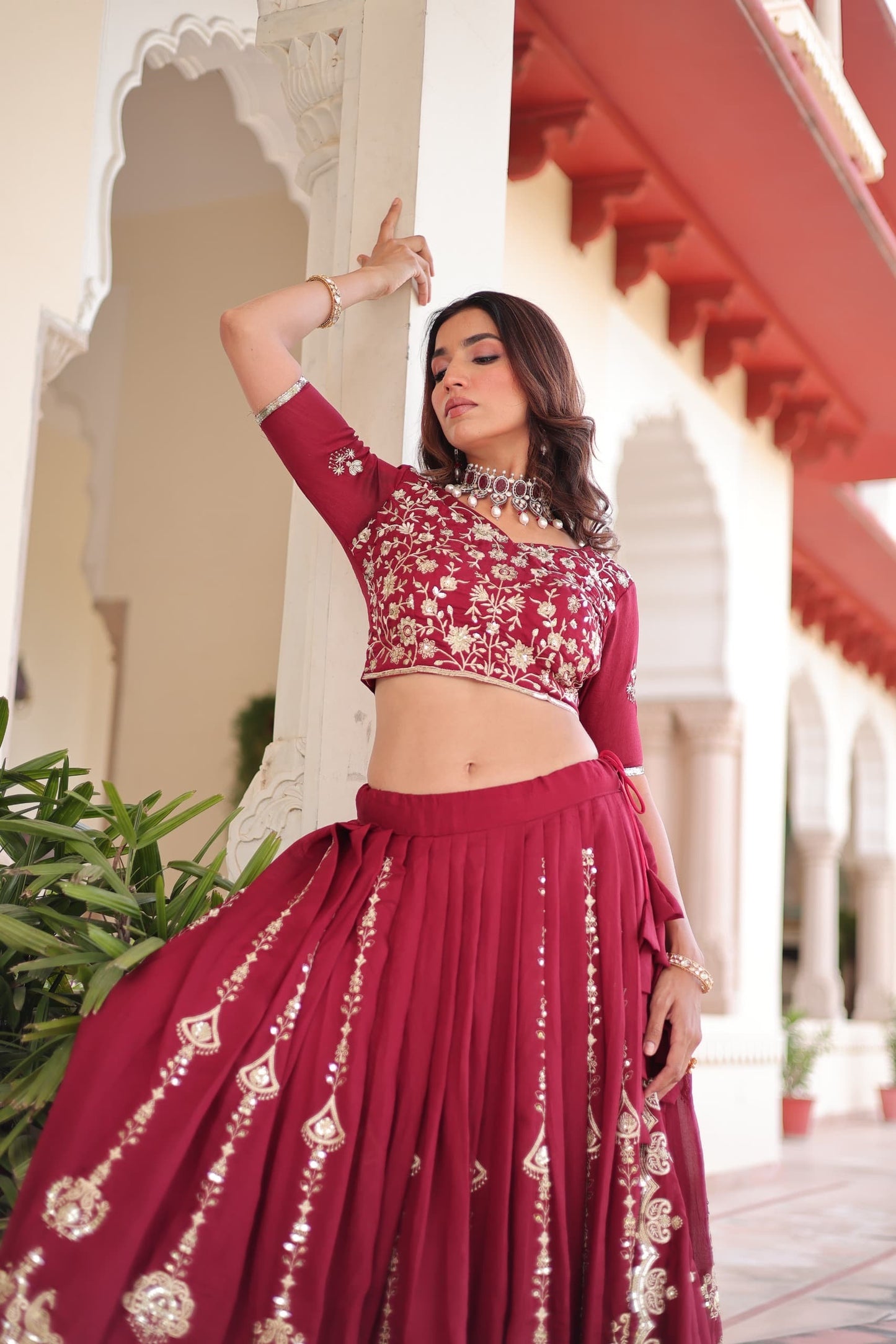 Silk Lehenga Choli Set (Pre-Order Only) :Red