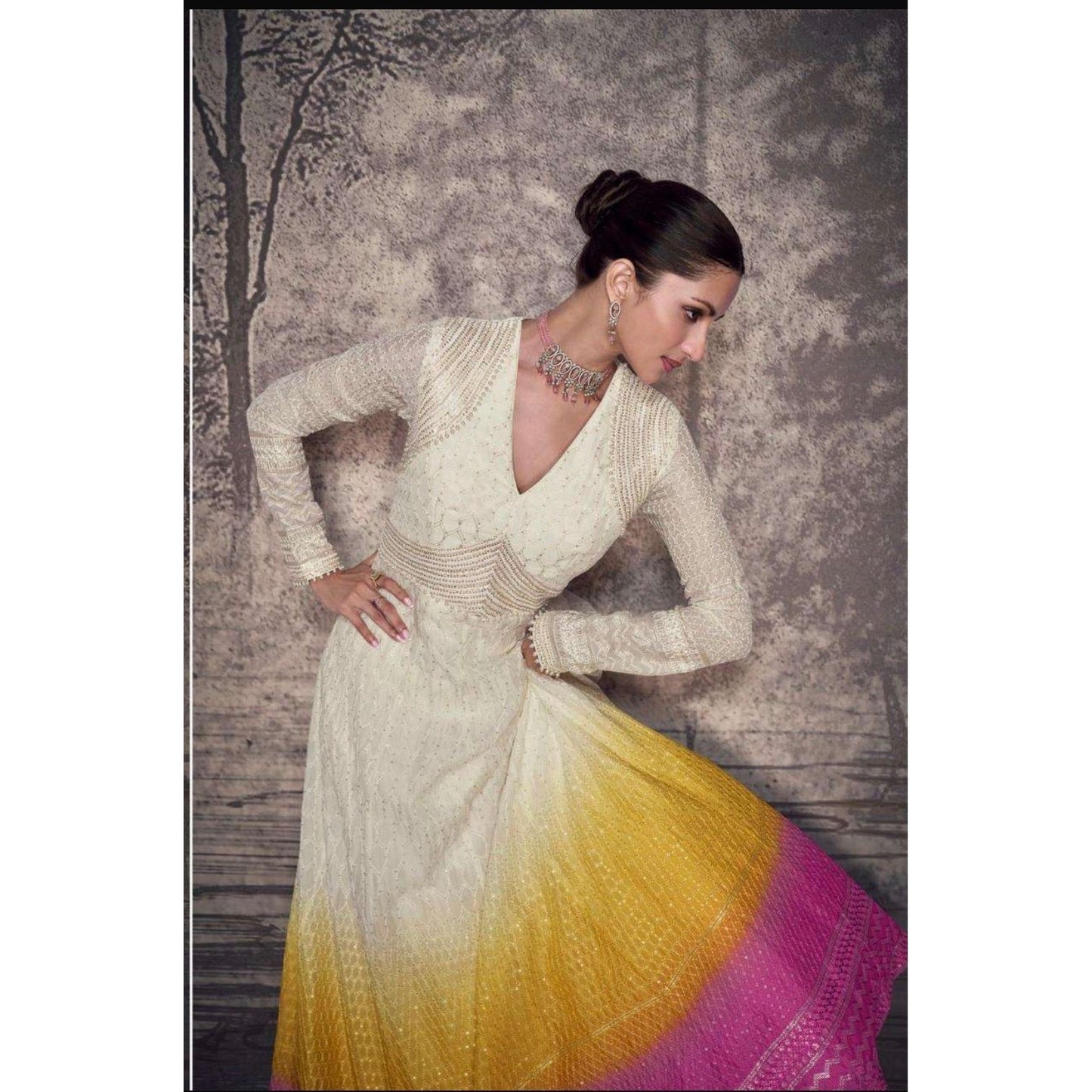 Lakhnavi Embroidered Festive Gown Set