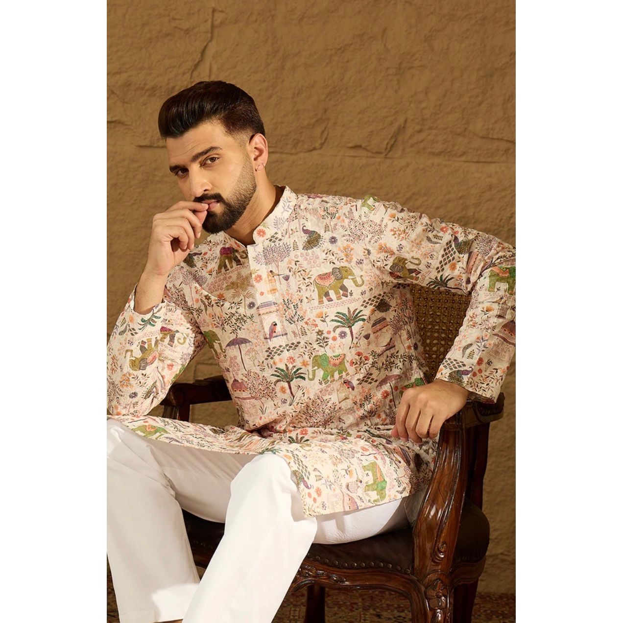 Ethnic Motifs Printed Straight Kurta for Men