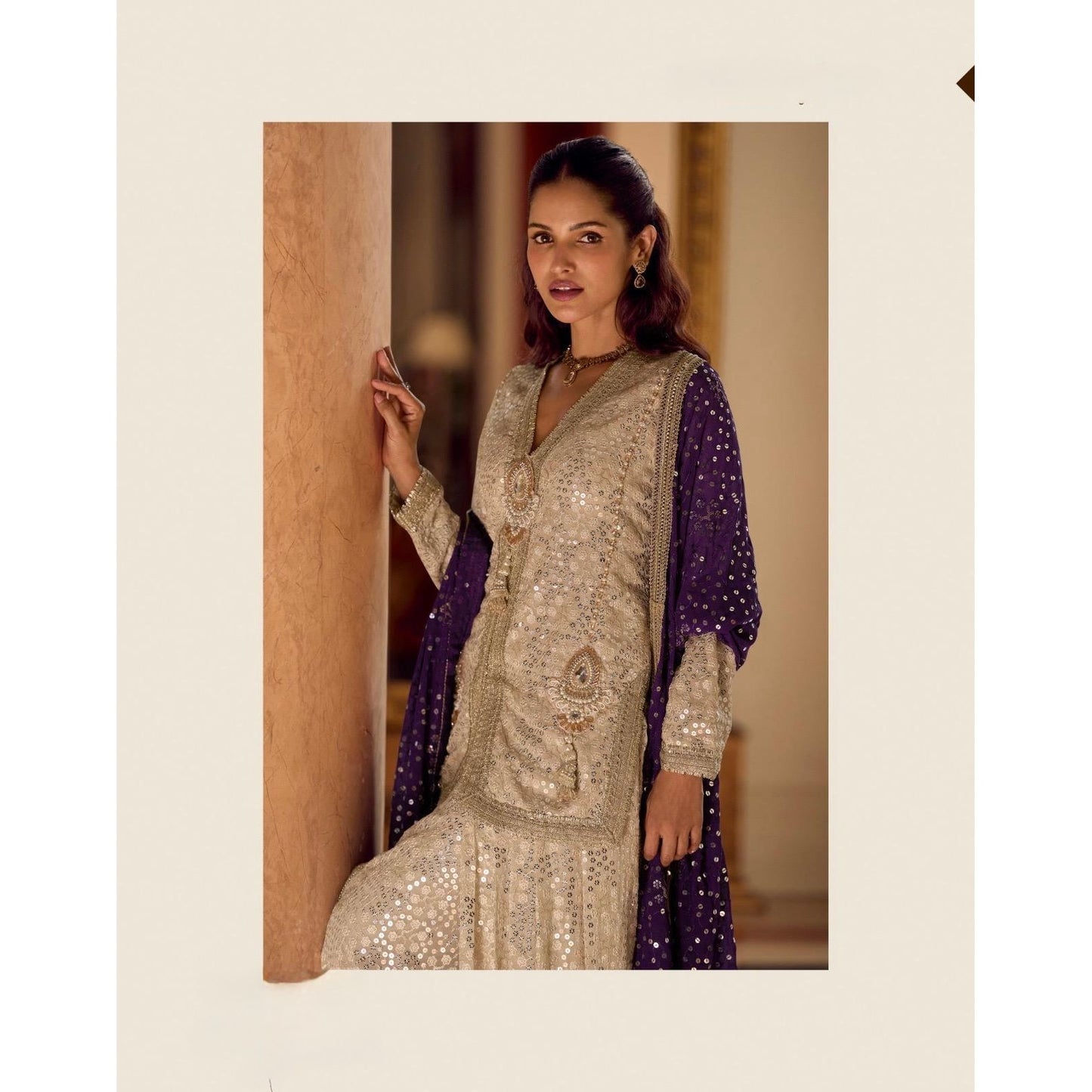 Swarowski Embroidered Georgette Suit Set (3 Piece) Pre Order