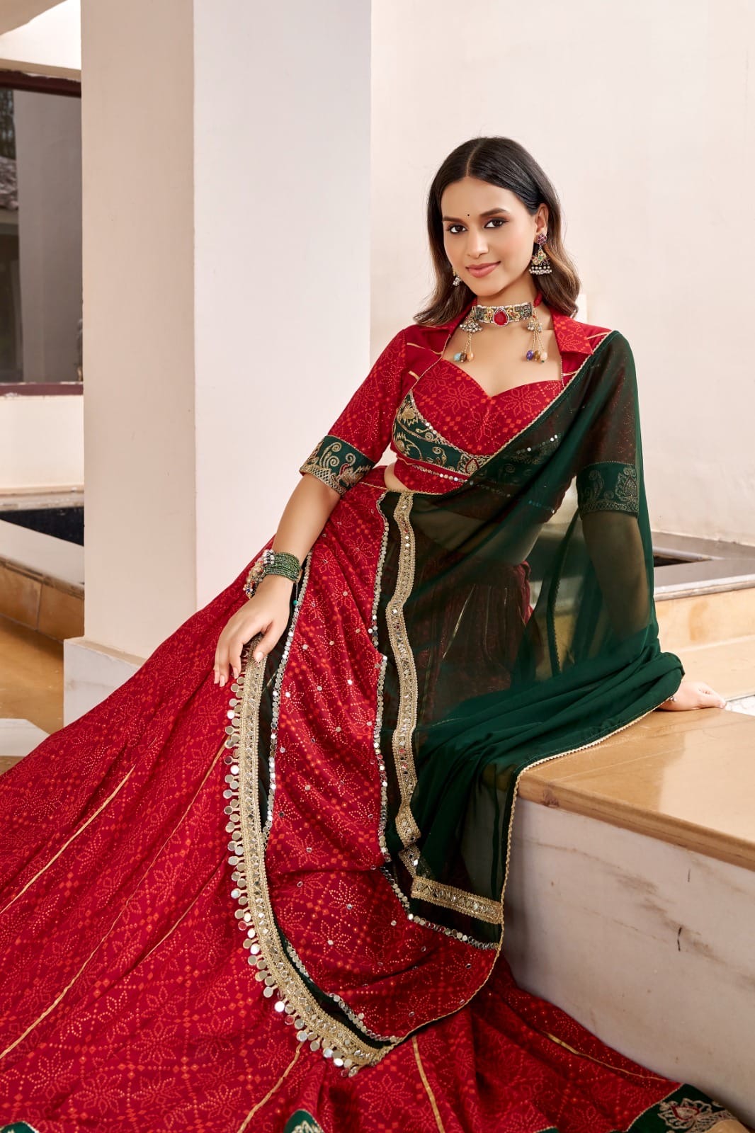 Navaratri Lehenga : Bandhej Print