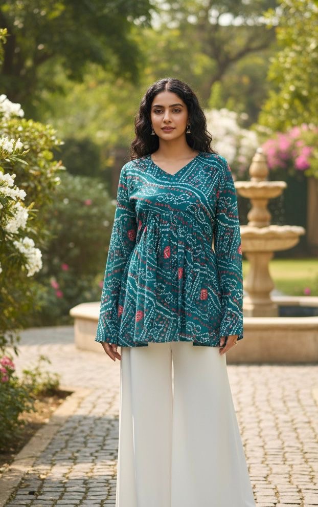 Bandhej Print Georgette Tunic Top – Long Churi Sleeves