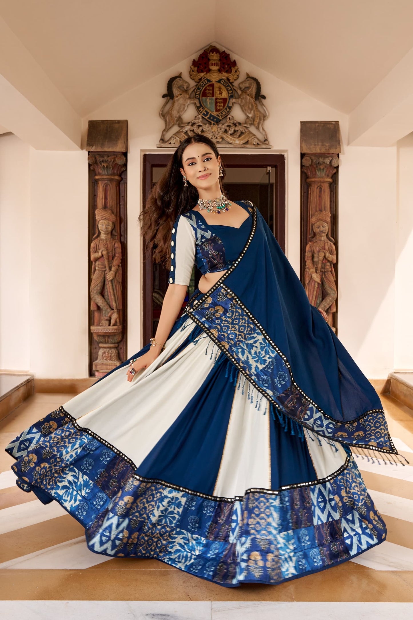 Blue and White Navaratri Lehenga