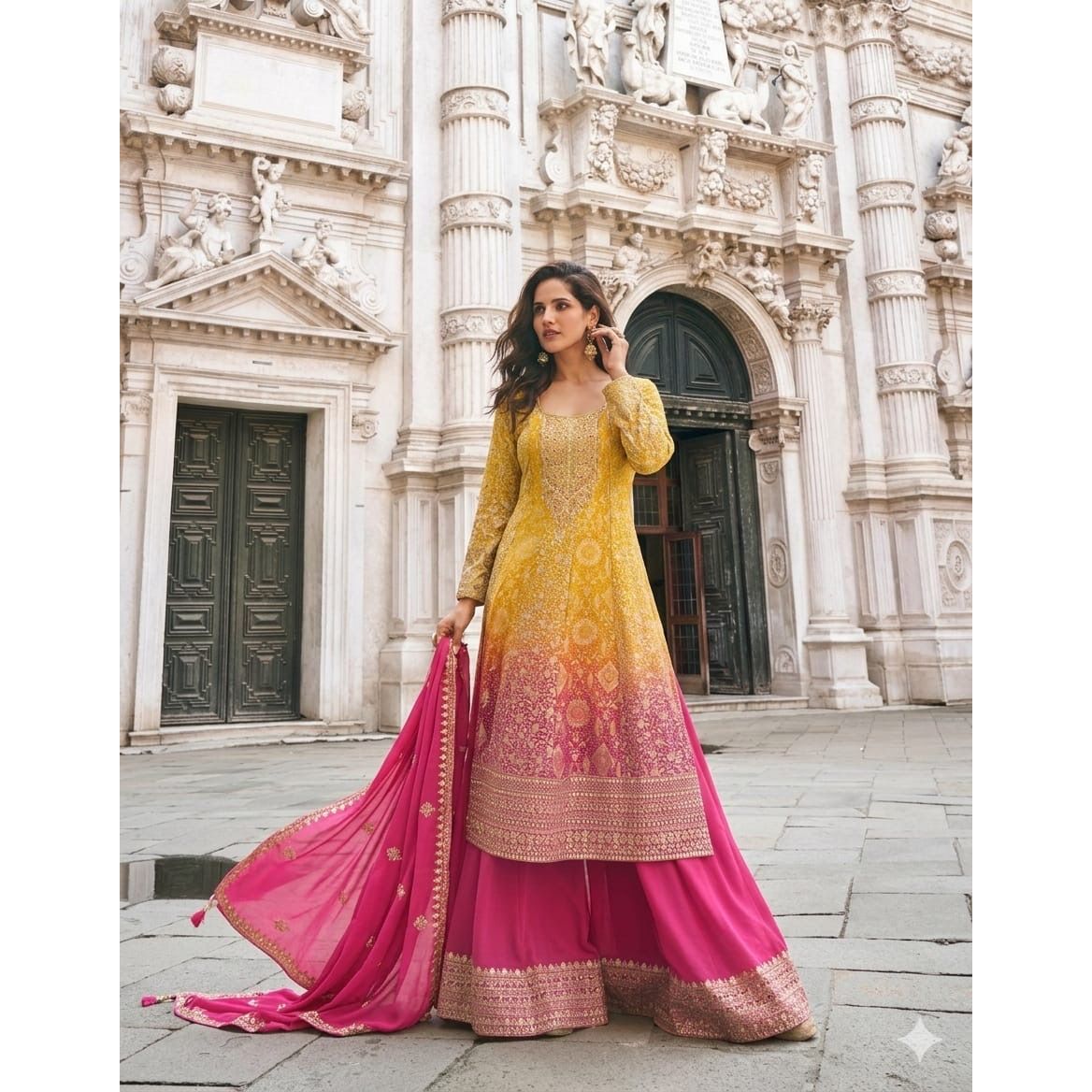 Designer Sharara Set (3 Piece) – Viscose Jacquard Silk & Real Georgette