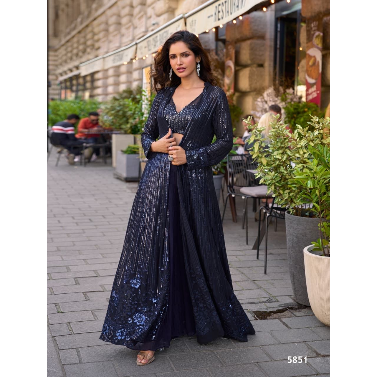 Heavy Georgette Embroidered Shrug Set with Sequin Work: Pre Order
