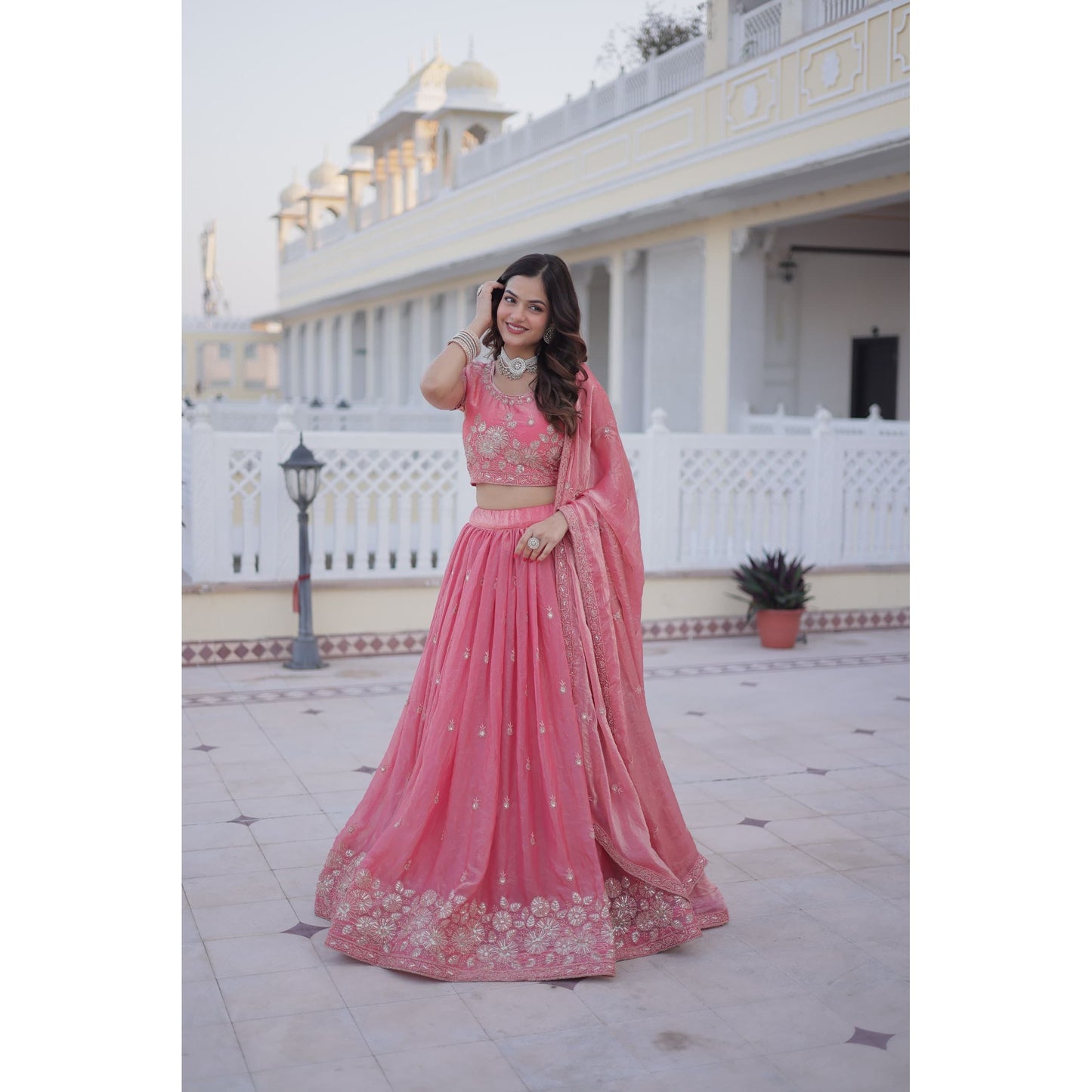 Pink Sequin & Zari Embroidered Lehenga Choli Set with Dupatta : Pre Order