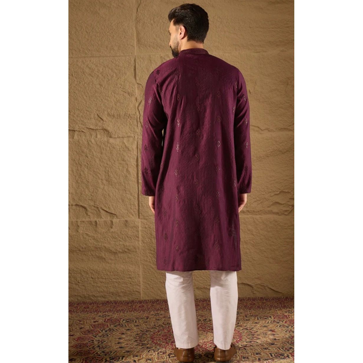 Purple Viscose Rayon Solid Embroidered Straight Kurta