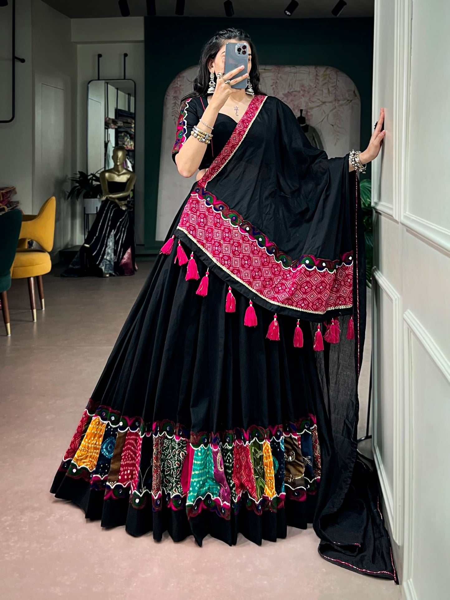 Navaratri Lehenga : Black Khadi Cotton