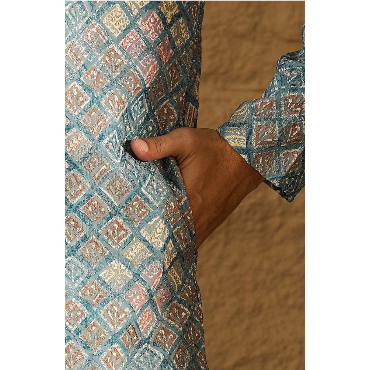 Blue Viscose Rayon Abstract Embroidered Straight Kurta
