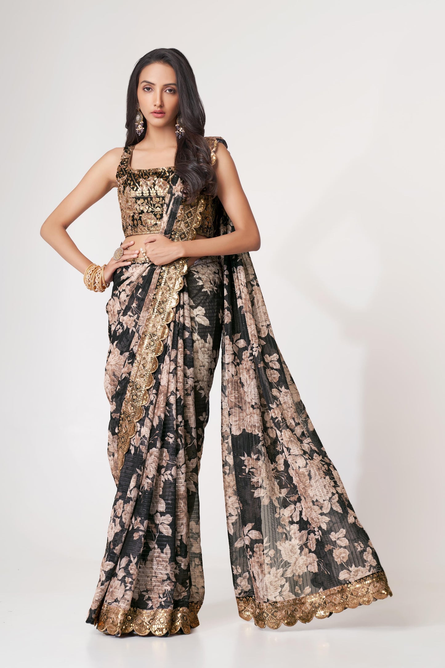 Ready to wear saree : Soft Printed Organza Saree