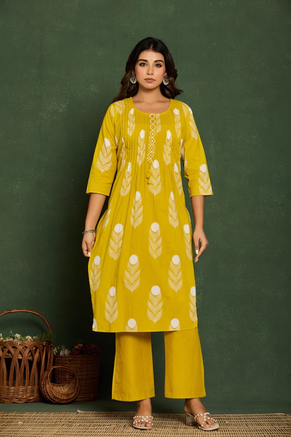 Mustard Yellow A-Line Kurta Set with Pant & Dupatta