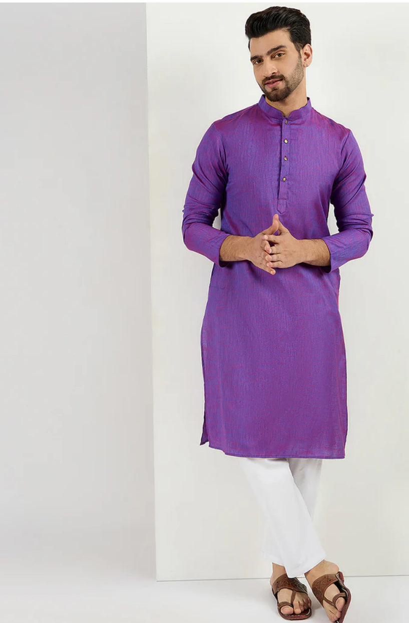 Purple Cotton Solid Woven Design Straight Kurta