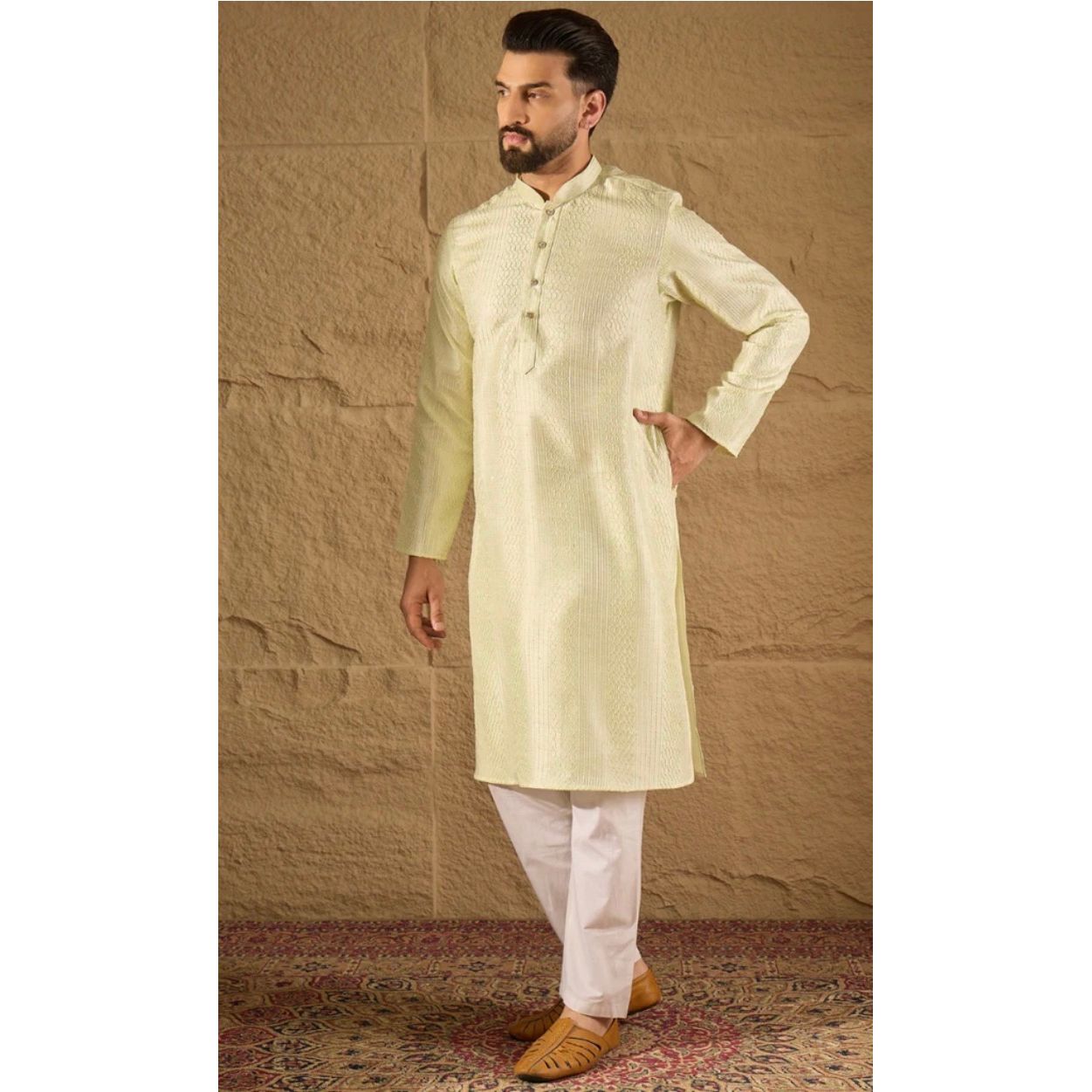 Green Silk Embroidered Straight Kurta