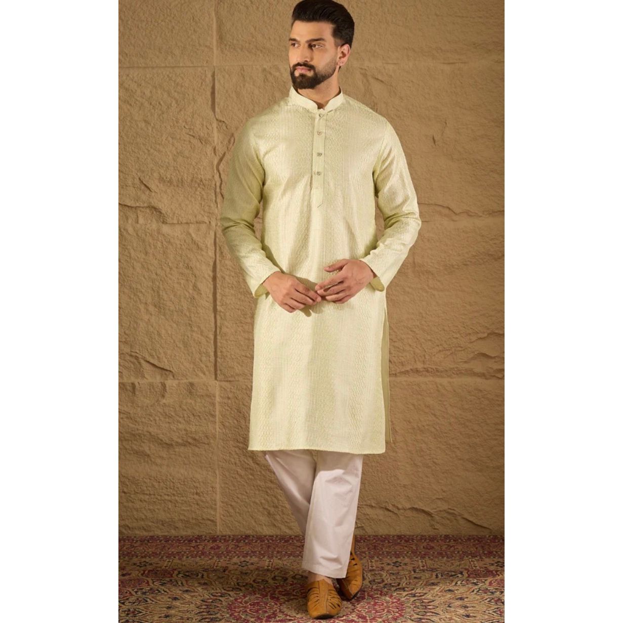 Green Silk Embroidered Straight Kurta