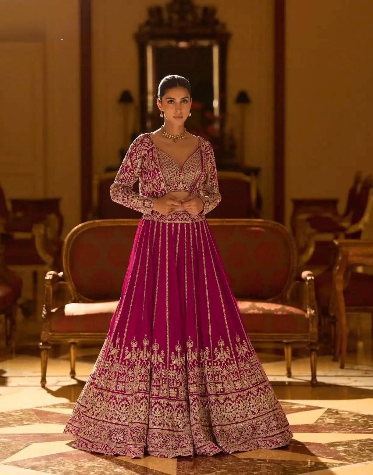 Designer Georgette Lehenga Set with Embroidered Shrug
