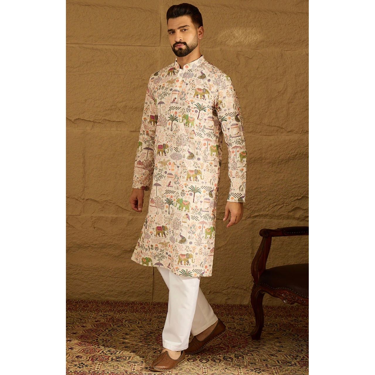 Ethnic Motifs Printed Straight Kurta for Men
