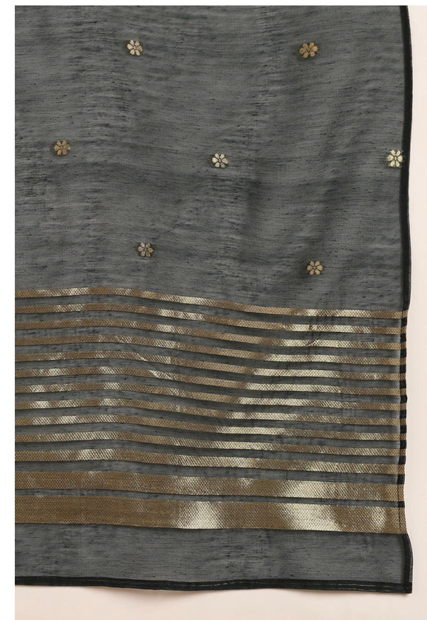 Green Chanderi Silk Solid Embroidered Straight Trousers Suit Set