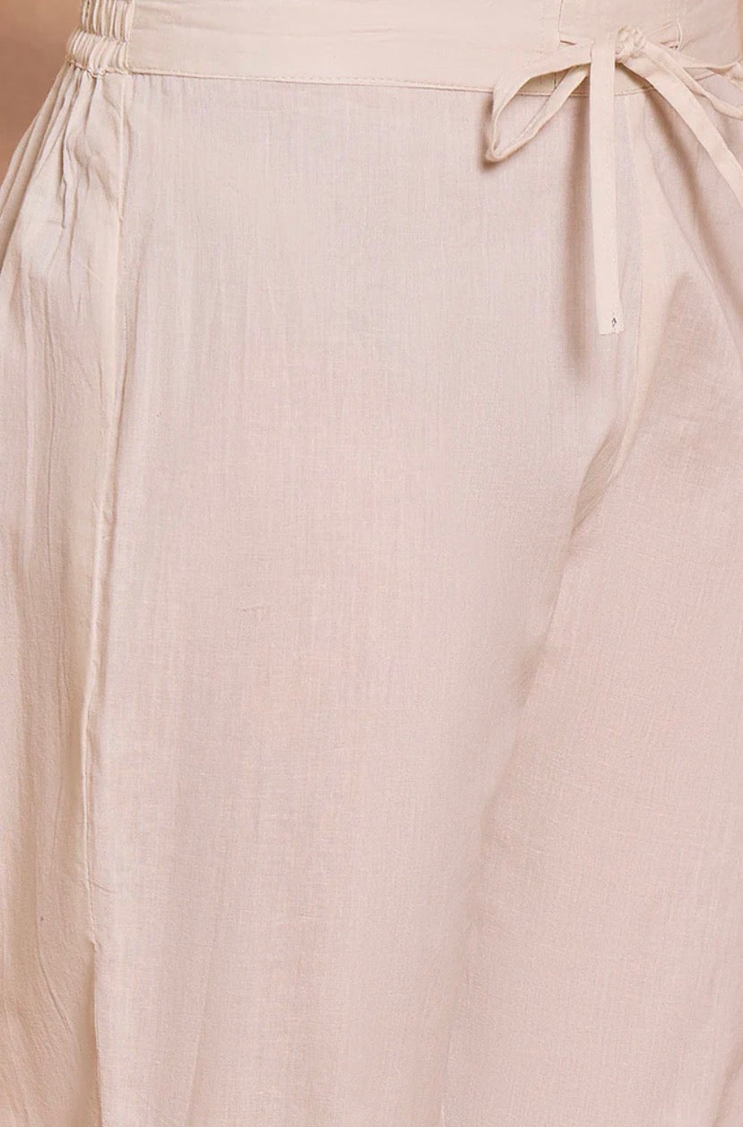 Off White Pure Cotton Ethnic Motifs Printed Straight Kurta Trousers With Dupatta