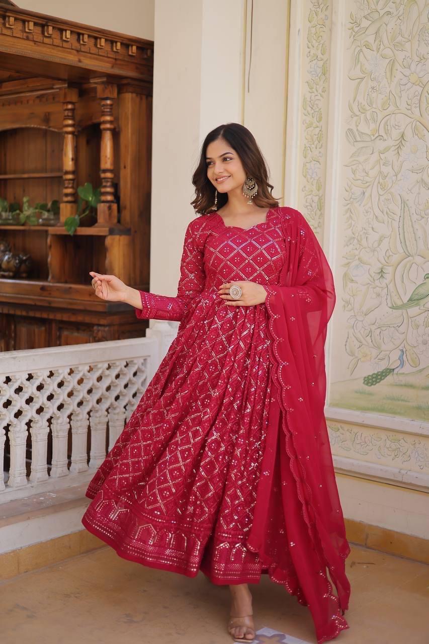 Embroidered Gown with Sequins Dupatta – Premium Festive Collection