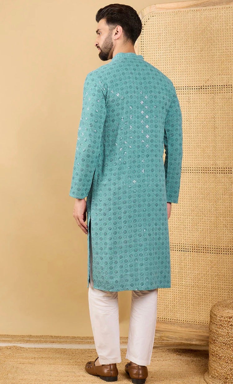 Turquoise Blue Chikankari Kurta