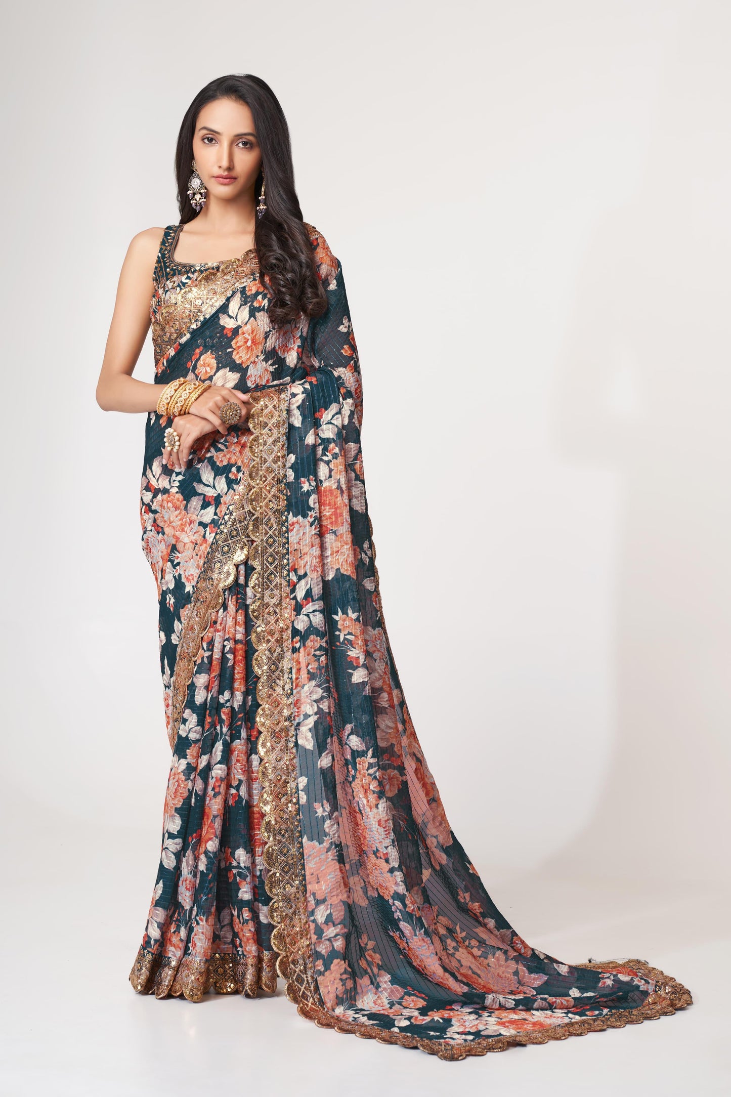 Ready to wear saree : Soft Printed Organza Saree