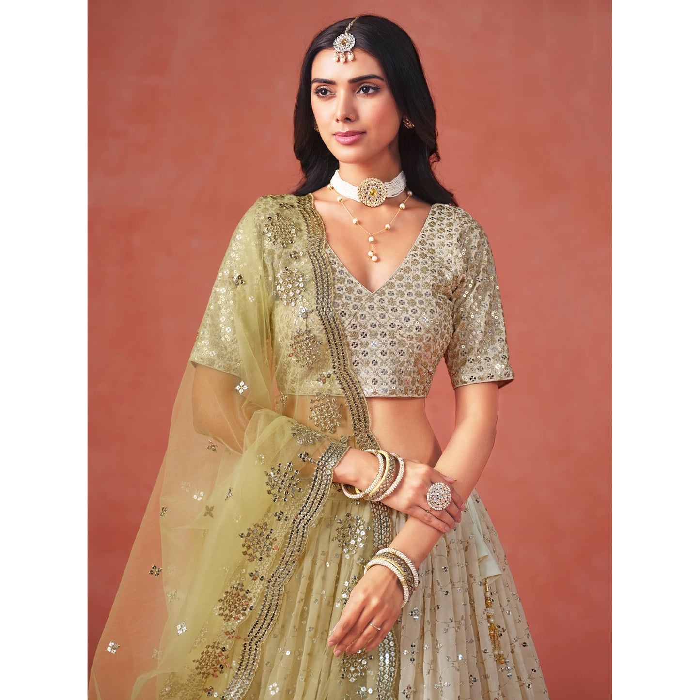 Georgette Sequins Zari Embroidered Lehenga Choli Set (Pre Order Only) Yellow