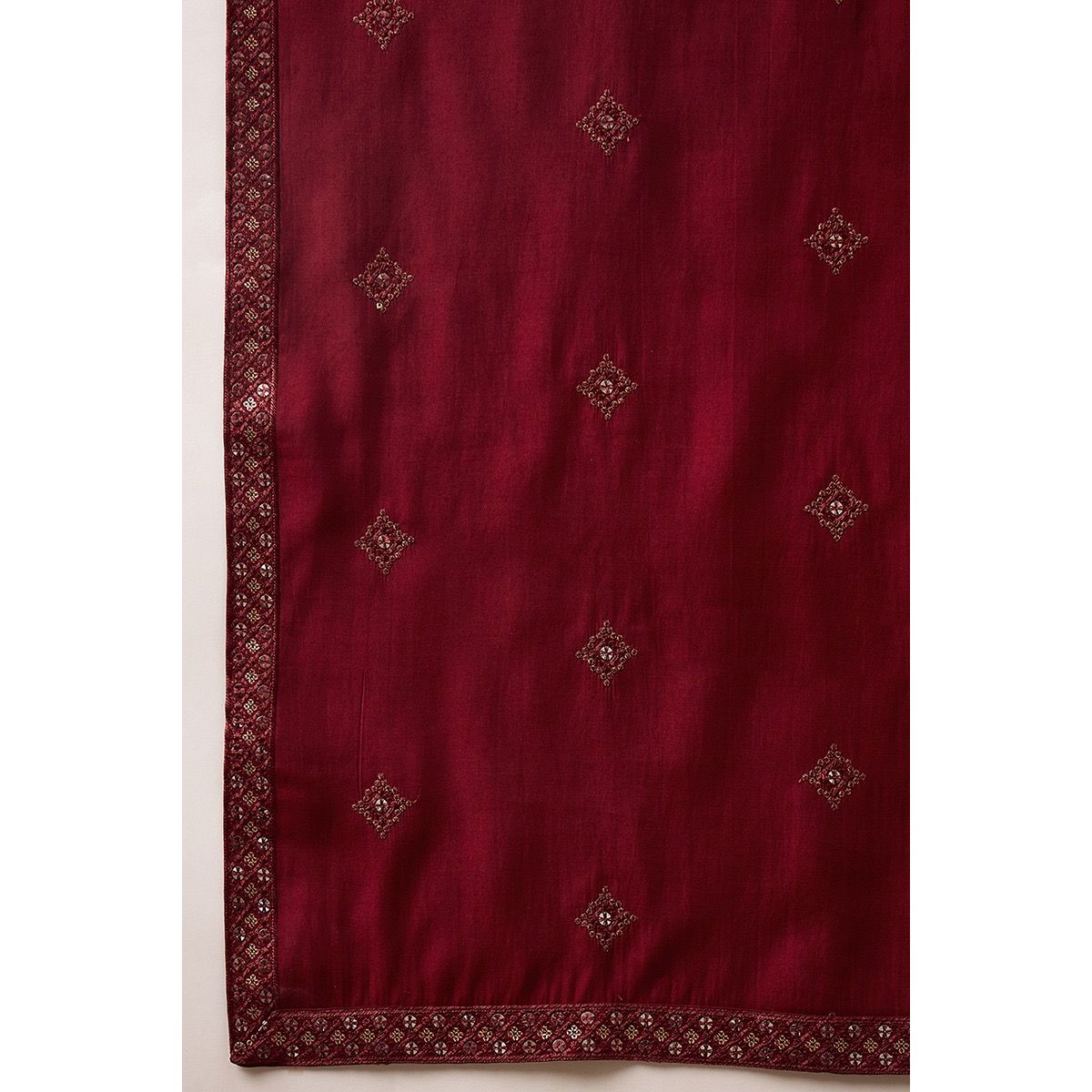 Maroon Silk Blend Embroidered Straight Kurta Trouser with Dupatta