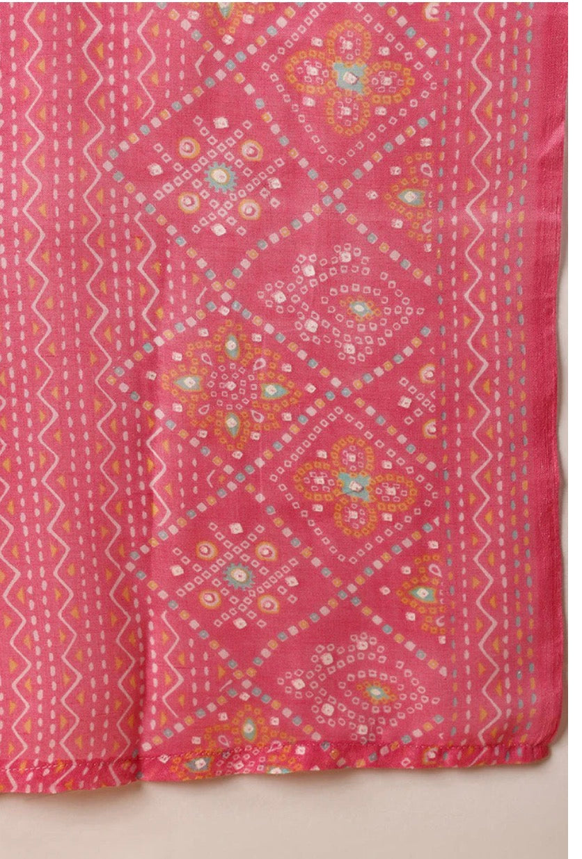 Pink Poly Cotton Bandhani Printed Straight Suit Set