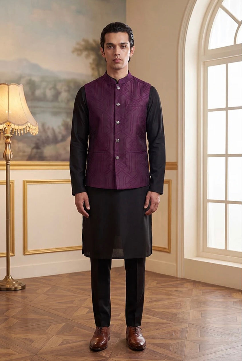 Purple Jacquard Woven Design Solid Koti