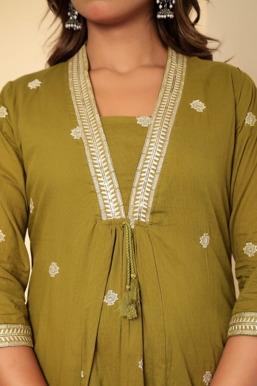 Embroidered Neck A-Line Kurta Set with Dupatta