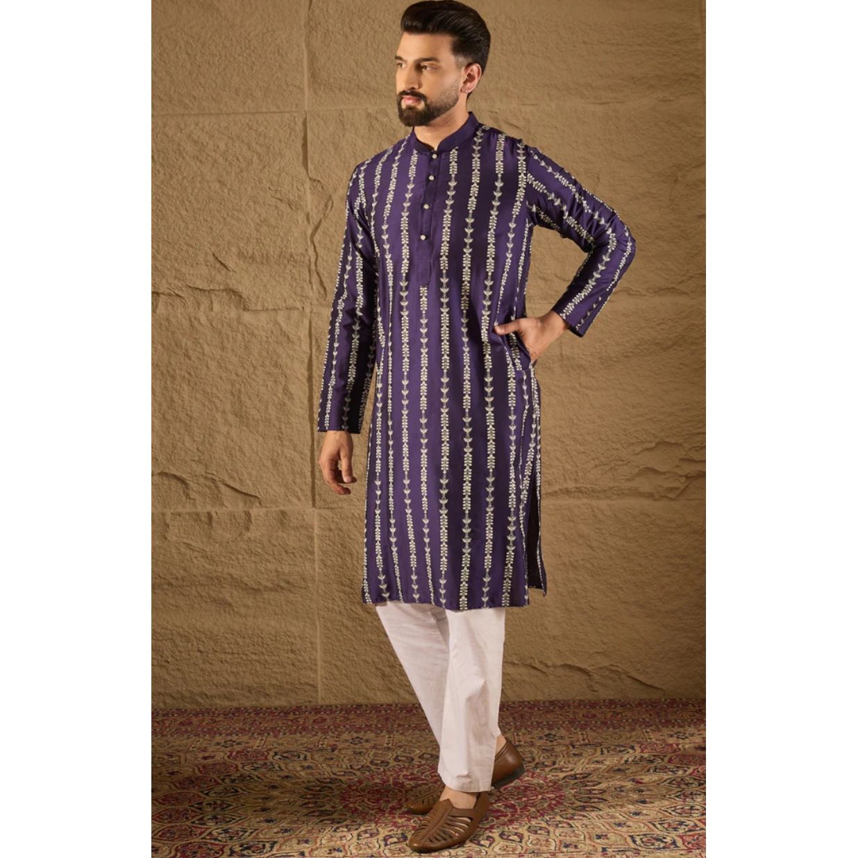 Purple Viscose Rayon Ethnic Motifs Printed Straight Kurta