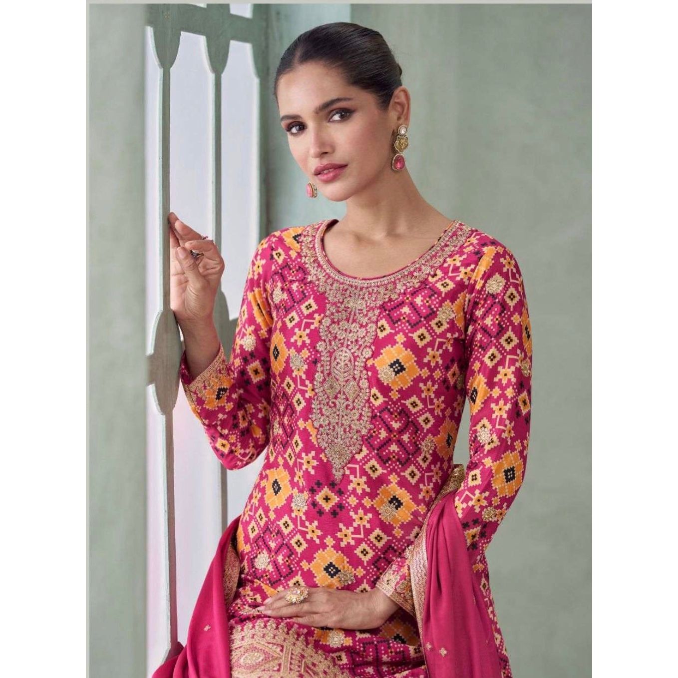 Blush Bloom – Pink Printed Chinon Silk Palazzo Set