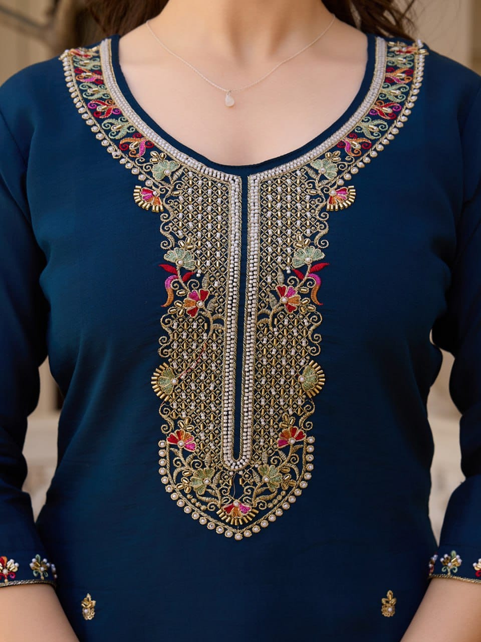 Festive Kurta Set – Bead Embroidery & Organza Dupatta
