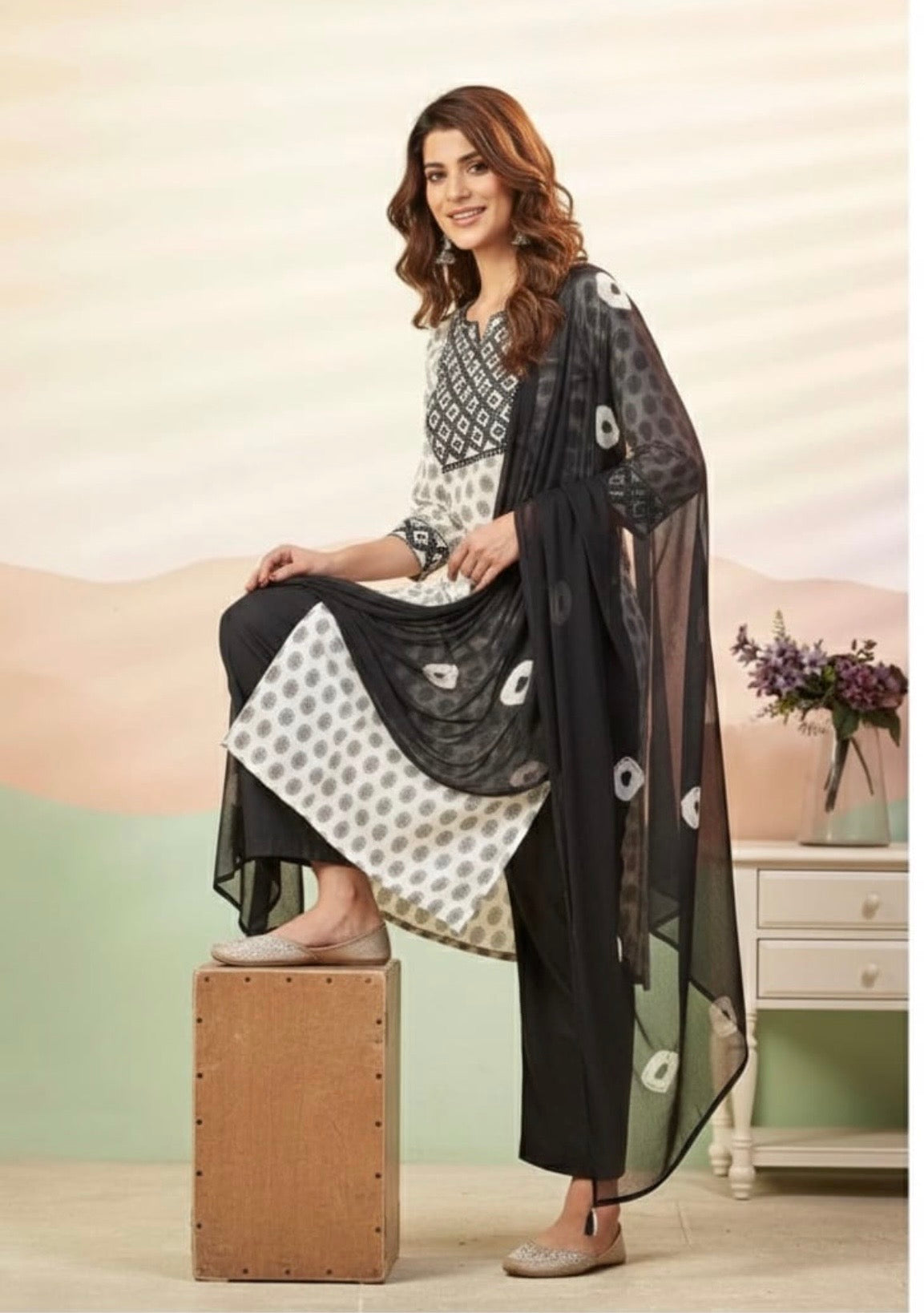 Black & White 3-Piece Kurta Set