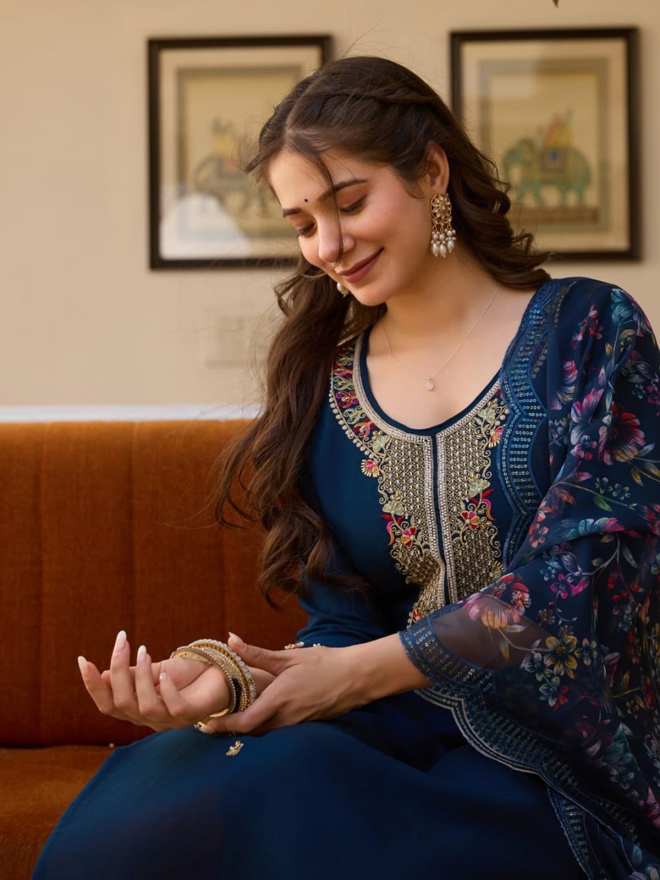 Festive Kurta Set – Bead Embroidery & Organza Dupatta