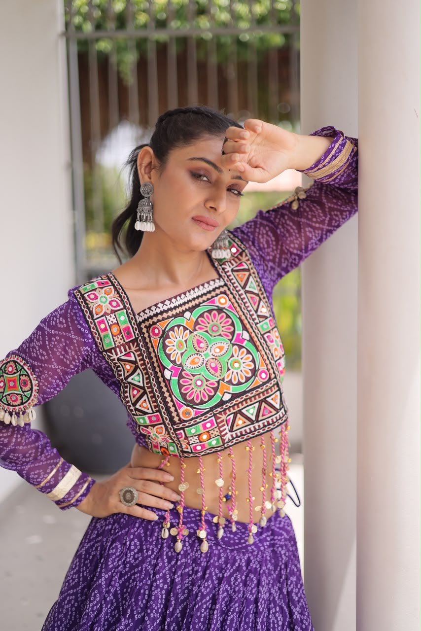 Garba Glow – Bandhani Print Lehenga Choli with Kutchi Patchwork