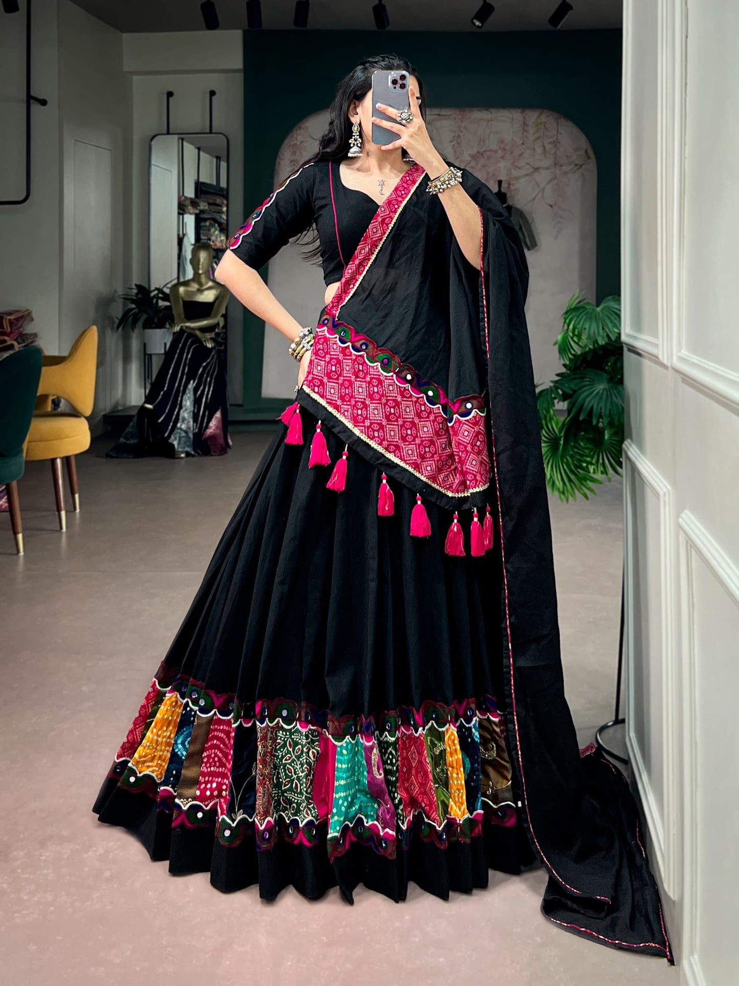 Navaratri Lehenga : Black Khadi Cotton