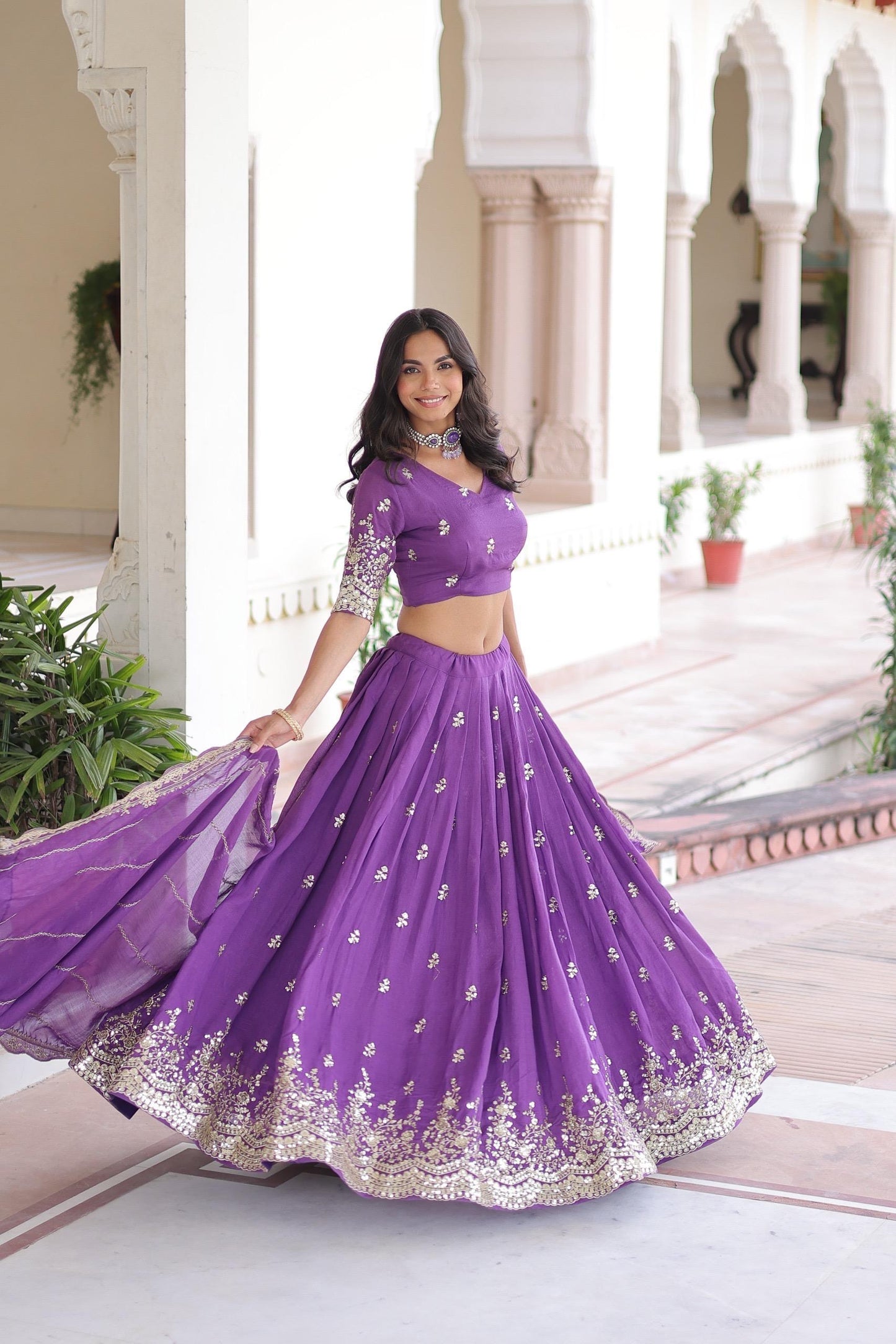 Silk Lehenga Choli with Dupatta : Light Purple