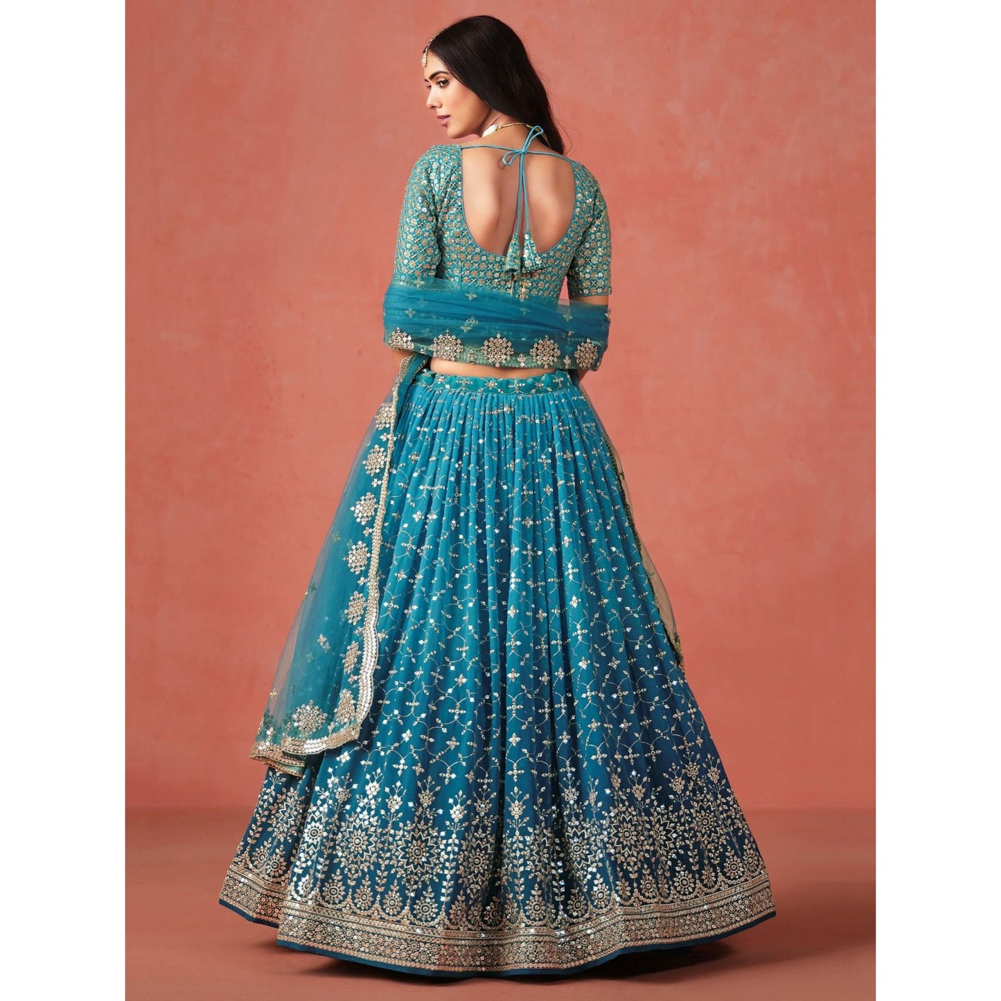 Georgette Sequins Zari Embroidered Lehenga Choli Set (Pre Order Only)