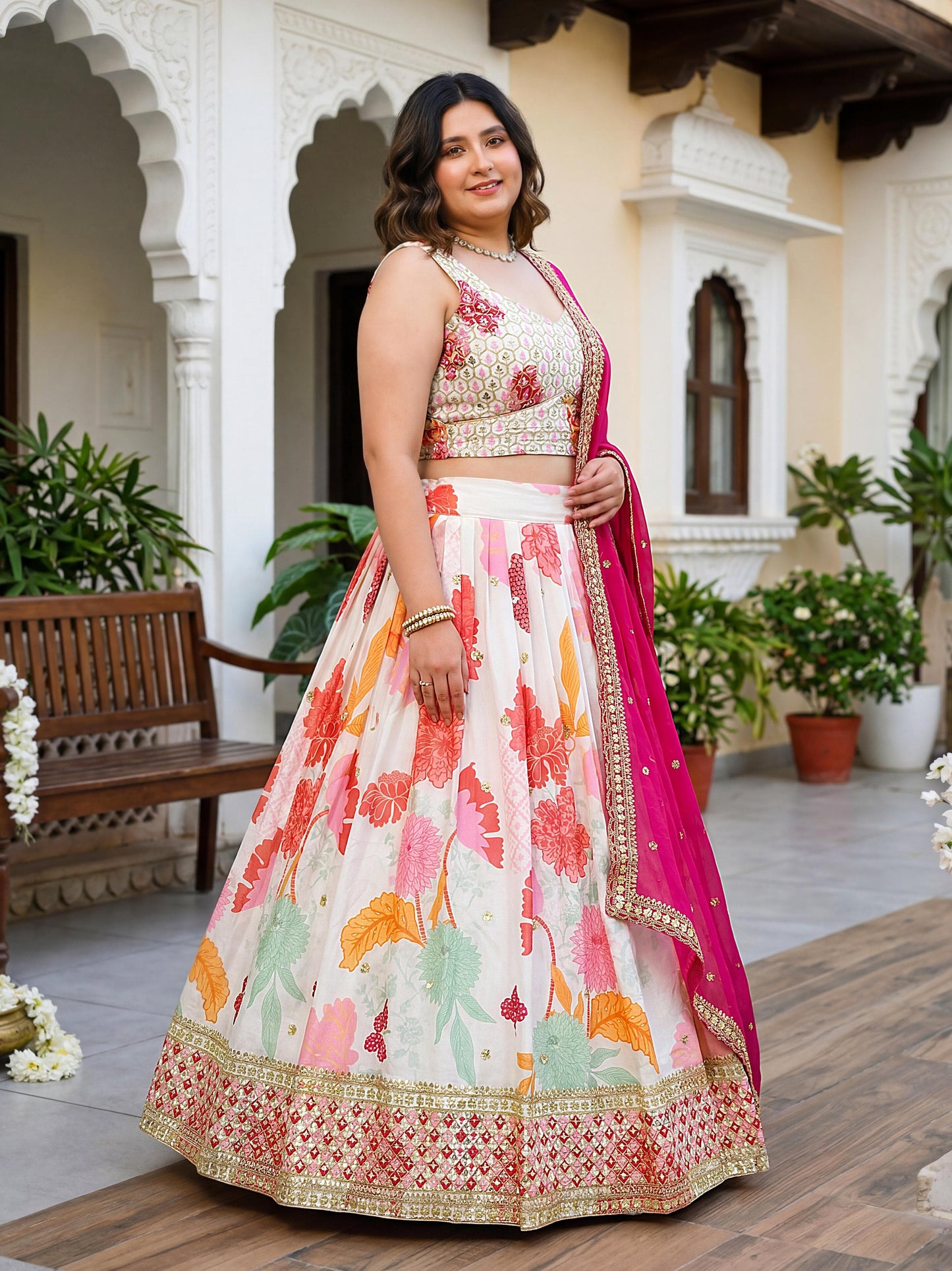 Floral White Lehenga Choli