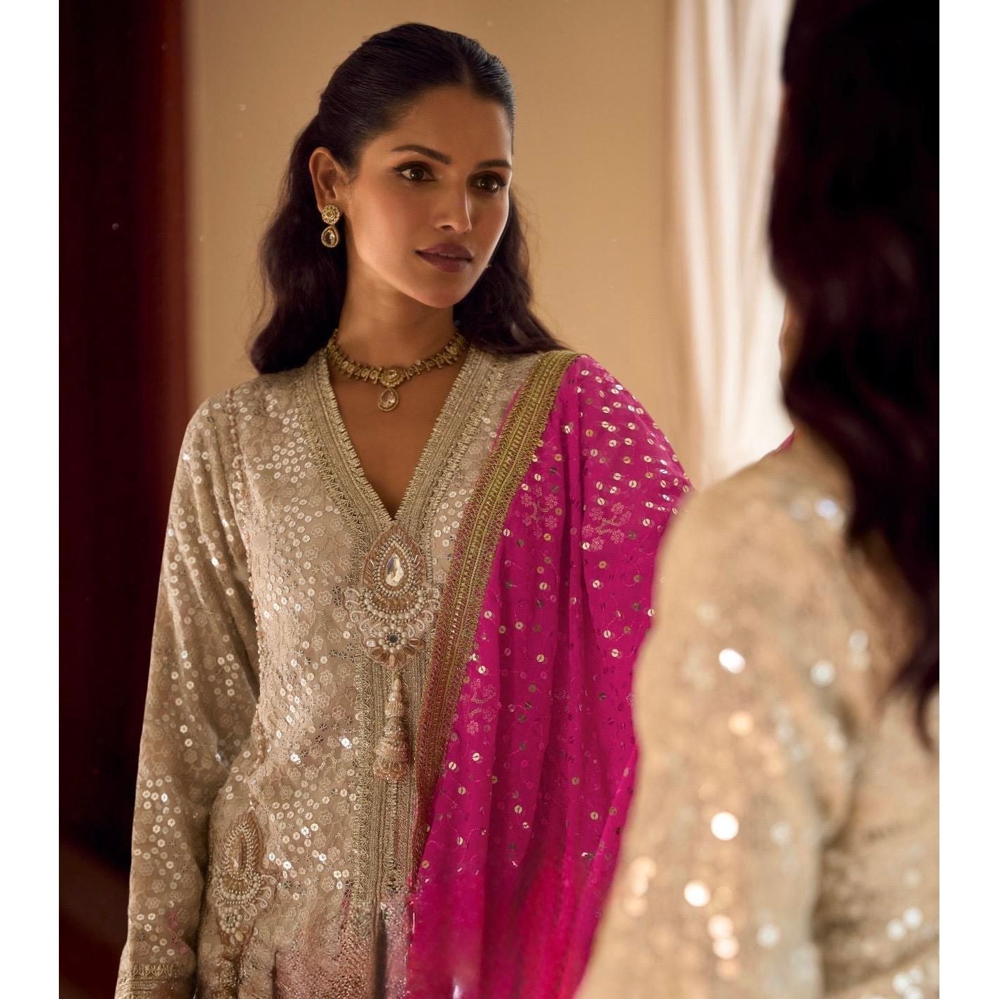 Swarowski Embroidered Georgette Suit Set (3 Piece) Pre Order